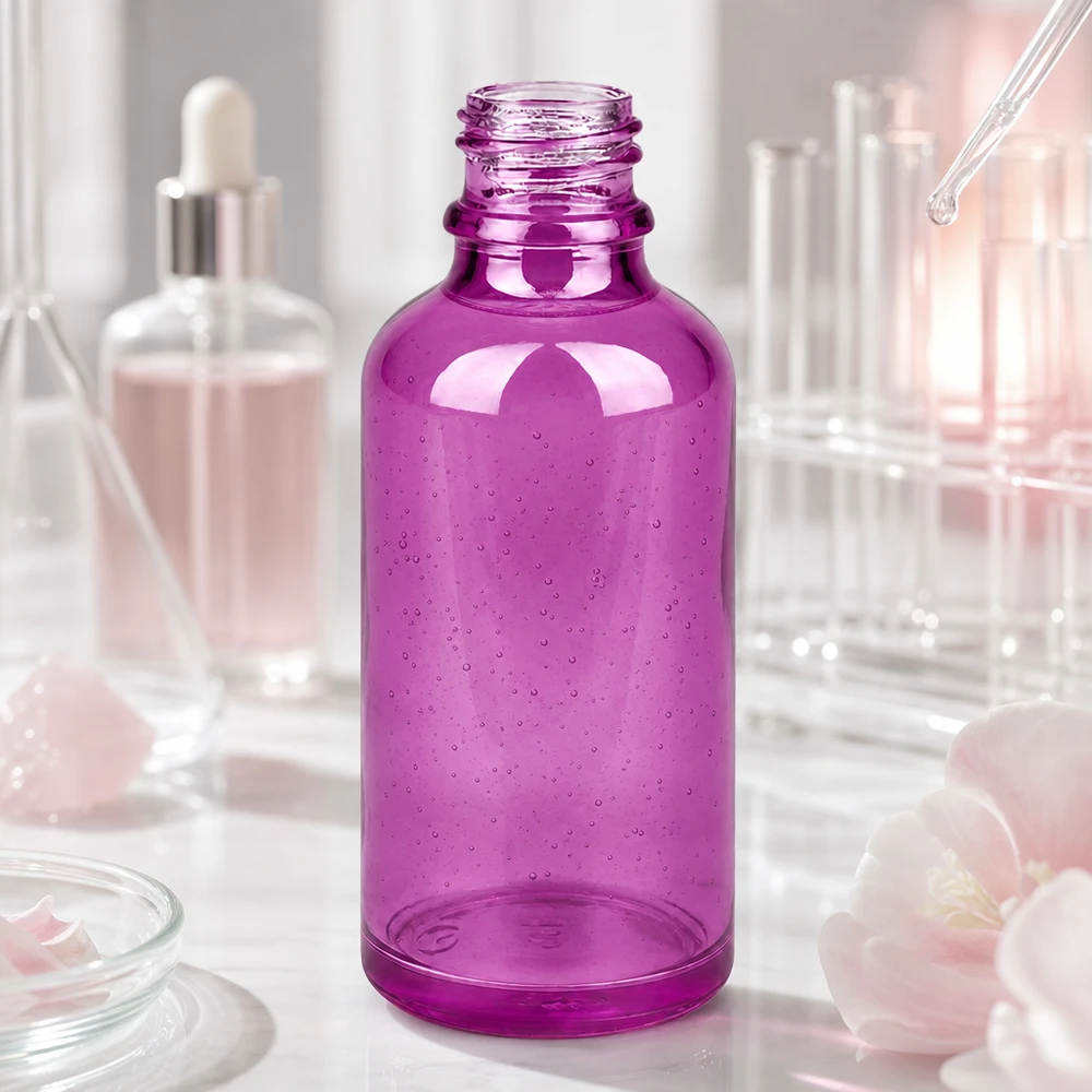 Frasco de farmacia de 50 ml PurpleLine UT18/50 UNiTWIST PurpleLine UT18/50 Botella de vidrio UNiTWIST de 50 ml en elegante violeta para dosificación profesional