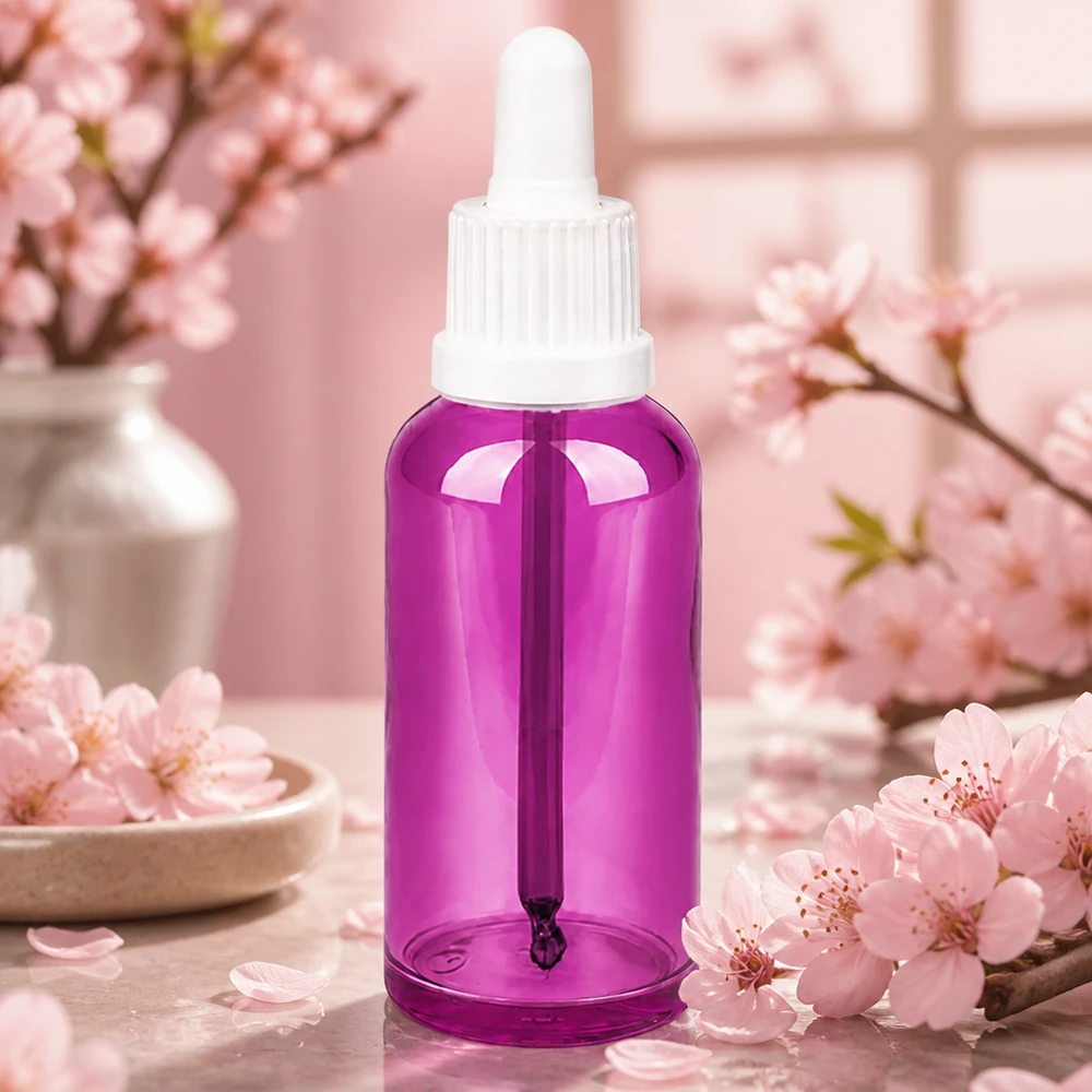 Frasco de pipeta de 50 ml tapón de rosca originalidad blanco PurpleLine UT18/50 Frasco cosmético morado de 50 ml con cuentagotas ideal para sueros y aceites faciales