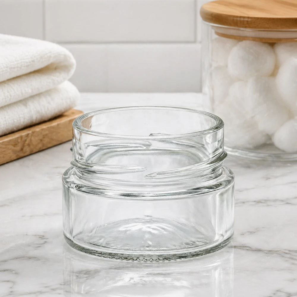 Tarro redondo de 80ml sin tapa (TO58deep) UNiTWIST Tarro de cristal redondo 80ml con rosca TO58 tarro transparente para conservas para cocina y almacenaje