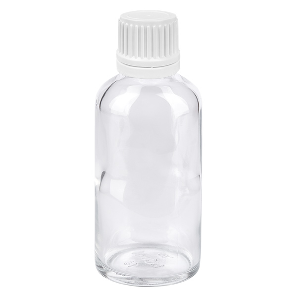 Frasco cuentagotas de 50 ml con tapón inviolable blanco de 0,7 mm ClearLine UT18/50 Frasco cuentagotas de 50 ml con tapón inviolable blanco de 0,7 mm ClearLine UT18/50