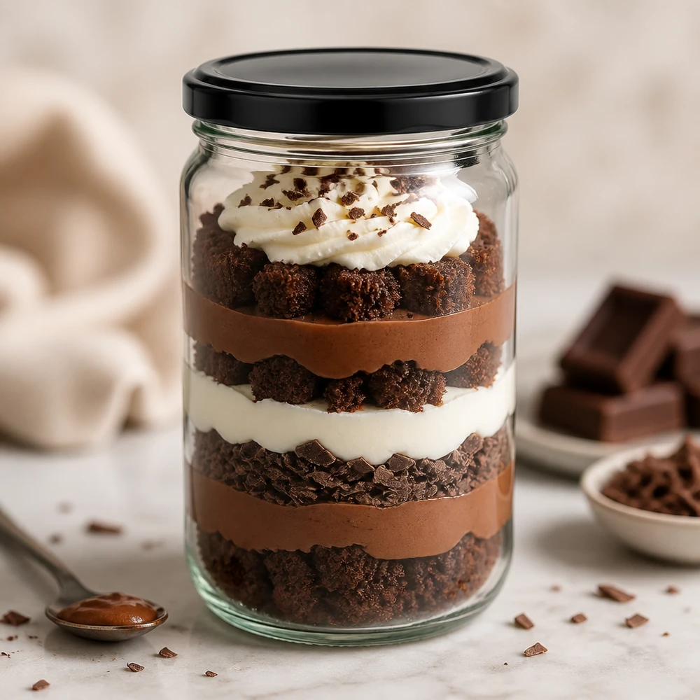 Tarro redondo de 305ml con tapa BasicSeal negra UNiTWIST 305ml Rundglas UNiTWIST mit schwarzem Deckel für Schichtdesserts - perfekt für Tiramisu und Mousse-Kreationen