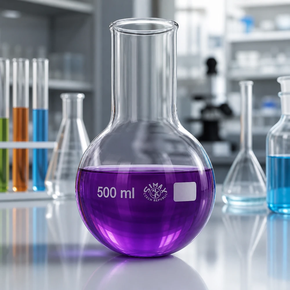 Frasco de fondo redondo de 500 ml con cuello ancho y base redonda para una distribución óptima del calor en el laboratorio