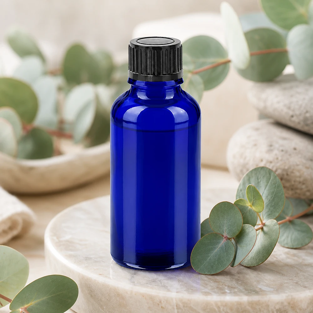 Frasco de farmacia de 30 ml de alta calidad fabricado en vidrio azul con protección UV para sustancias sensibles a la luz