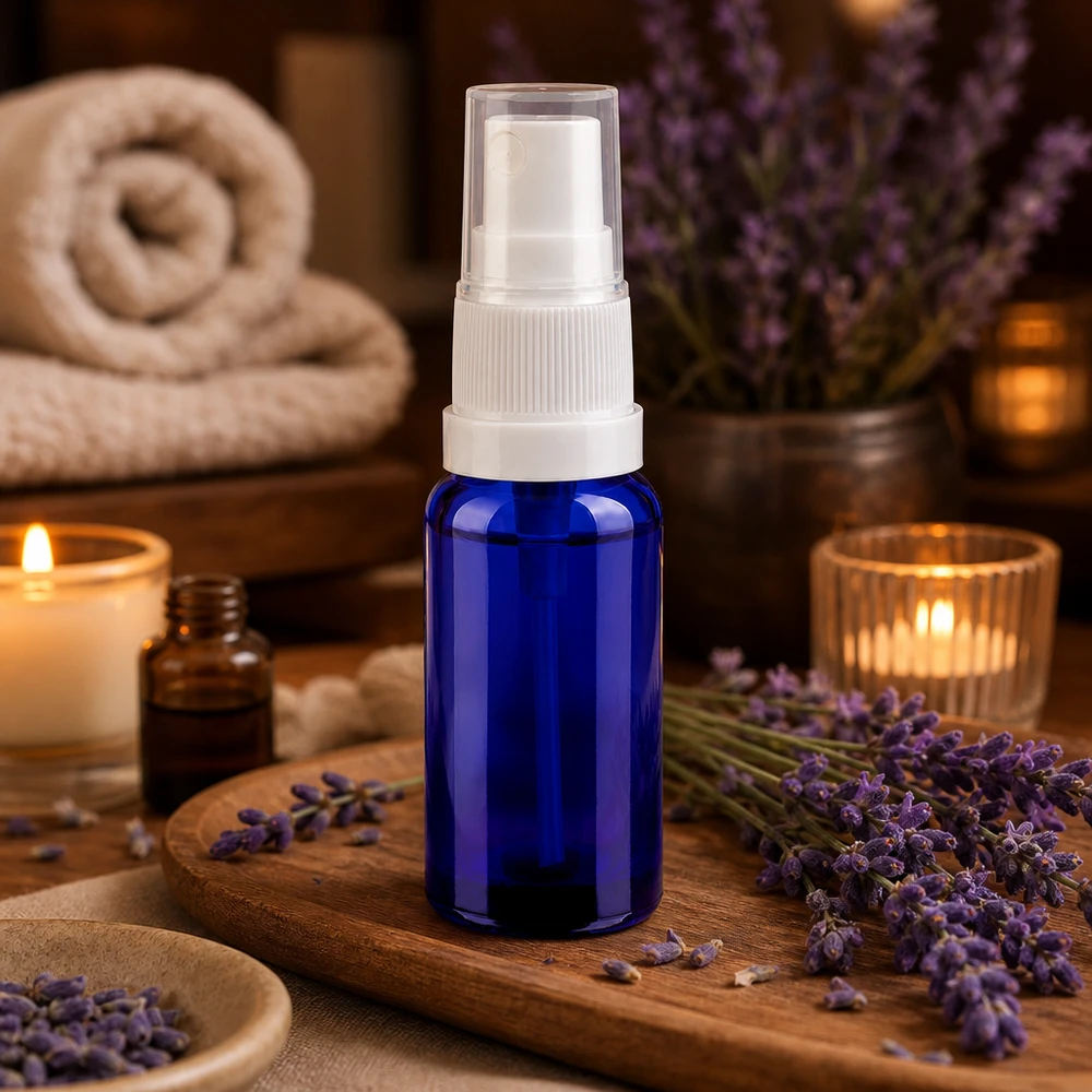 Frasco pulverizador 20ml blanco/transparente tapón estándar BlueLine UT18/20 Frasco pulverizador transparente de 20 ml de vidrio resistente con pulverizador de bomba blanco para aromaterapia