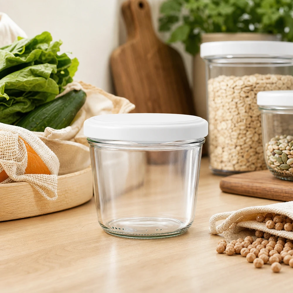 Tarro de cristal vacío de 230 ml con tapa BasicSeal en cocina de residuos cero con tarros de almacenamiento y soluciones de almacenamiento sostenibles