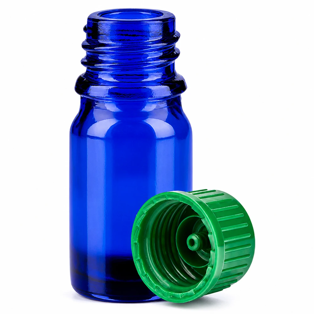 Frasco de 5 ml con tapón de rosca de 11 mm verde estándar BlueLine UT18/5 Botella de vidrio de 5ml azul con rosca 11mm SV verde STD BlueLine UT18/5 para aceites esenciales