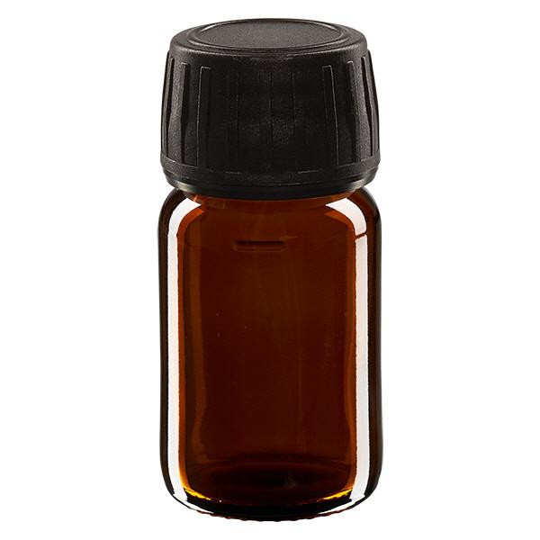 Frasco medicamento 30ml marrón, tapón negro con anillo inviolable ApoGlas Frasco medicamento 30ml marrón, tapón negro con anillo inviolable ApoGlas