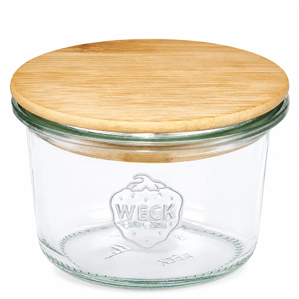 Vasos de 80ml WECK RR60 con tapa de madera Vasos WECK 80ml RR60 con tapa de madera de bambú para guardar y conservar