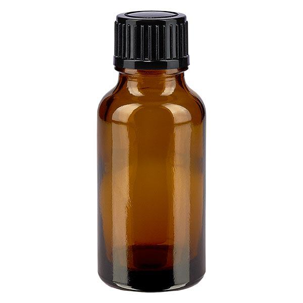 Botella de farmacia marrón 20ml tapón cuentagotas 1mm negro estándar Botella de farmacia marrón 20ml tapón cuentagotas 1mm negro estándar