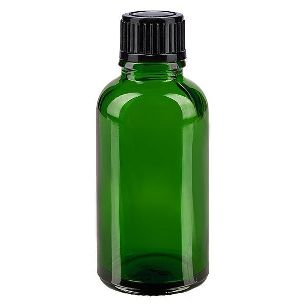 Botella de farmacia verde 30ml tapón de rosca negro estándar Botella de farmacia verde 30ml tapón de rosca negro estándar