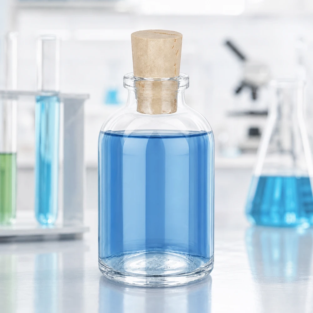 Botella de vidrio transparente 50ml con tapón 11/14mm Bauchige Vorratsflasche aus Klarglas 50ml mit konischem Naturkorken Laborausstattung