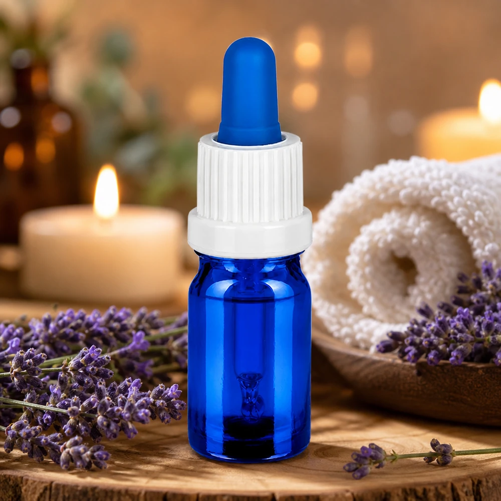 Frasco pipeta profesional BlueLine de 5 ml con tapón blanco UT18 para aromaterapia y cosmética