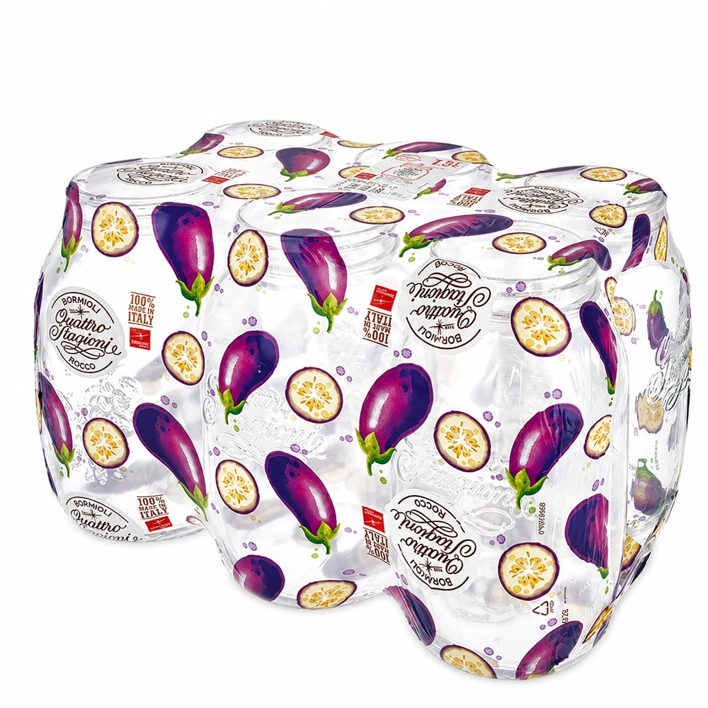 Vaso redondo "Quattro Stagioni" de 1500ml con tapa Juego de 6 tarros de conserva Quattro Stagioni de 1500 ml con decoración de berenjenas de colores tapón de rosca tarros de conserva italianos