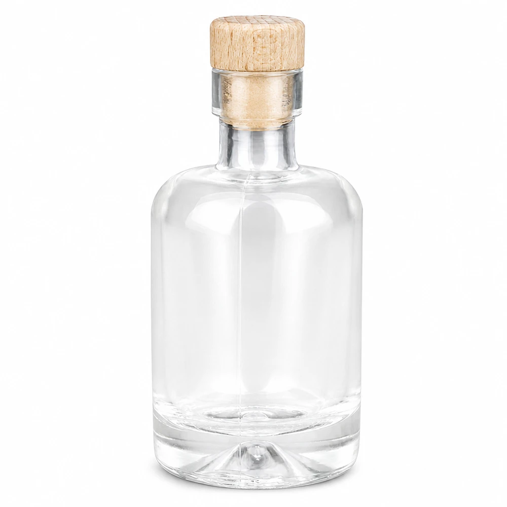 Botella de cristal de 50 ml Amelie con asa de madera y corcho UNiTWIST vacía transparente para licores y aceites
