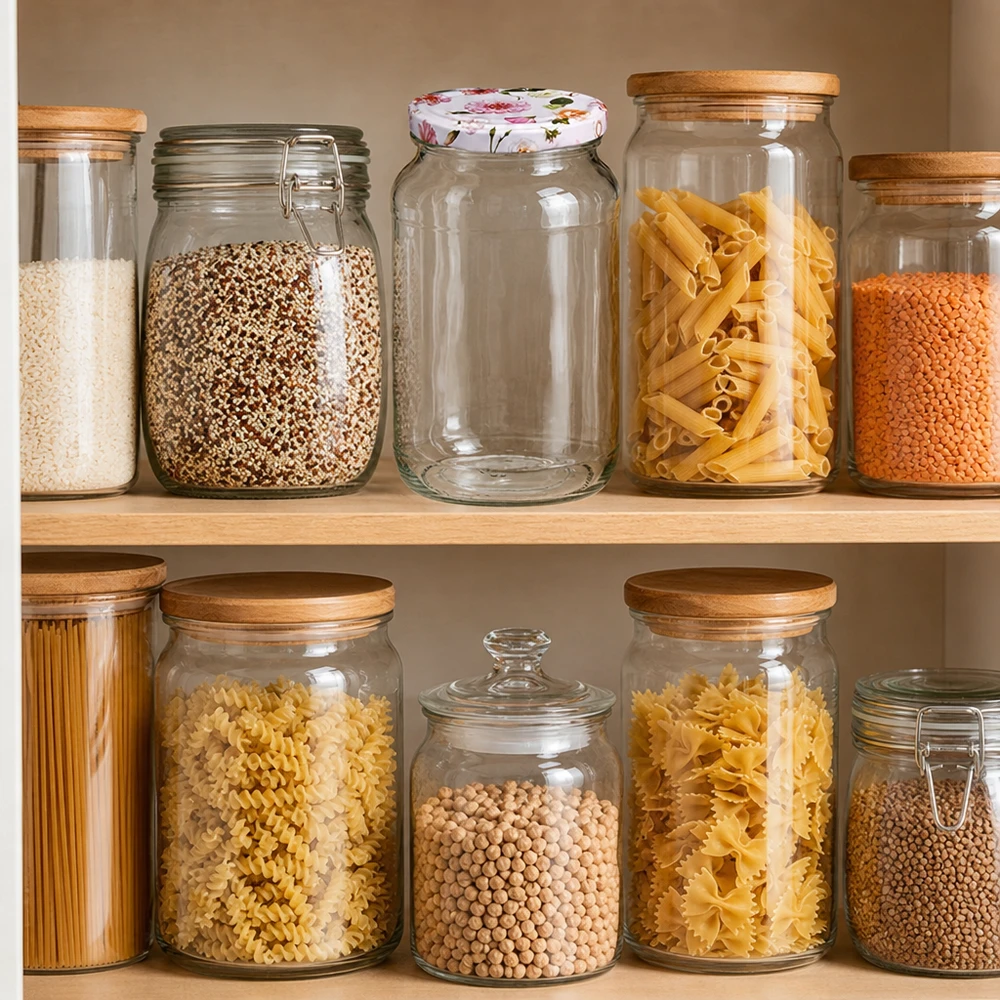 1062ml tarro redondo + tapa BasicSeal flor rosa UNiTWIST Almacenamiento organizado cocina con tarros redondos de 1062 ml pasta legumbres cereales tapas flor rosa Almacenamiento BasicSeal
