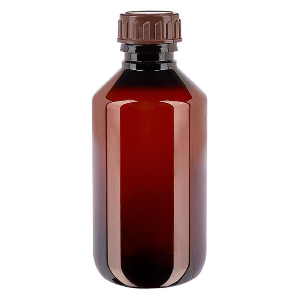 Botella PET 200ml con tapón estándar marrón Botella PET 200ml con tapón estándar marrón