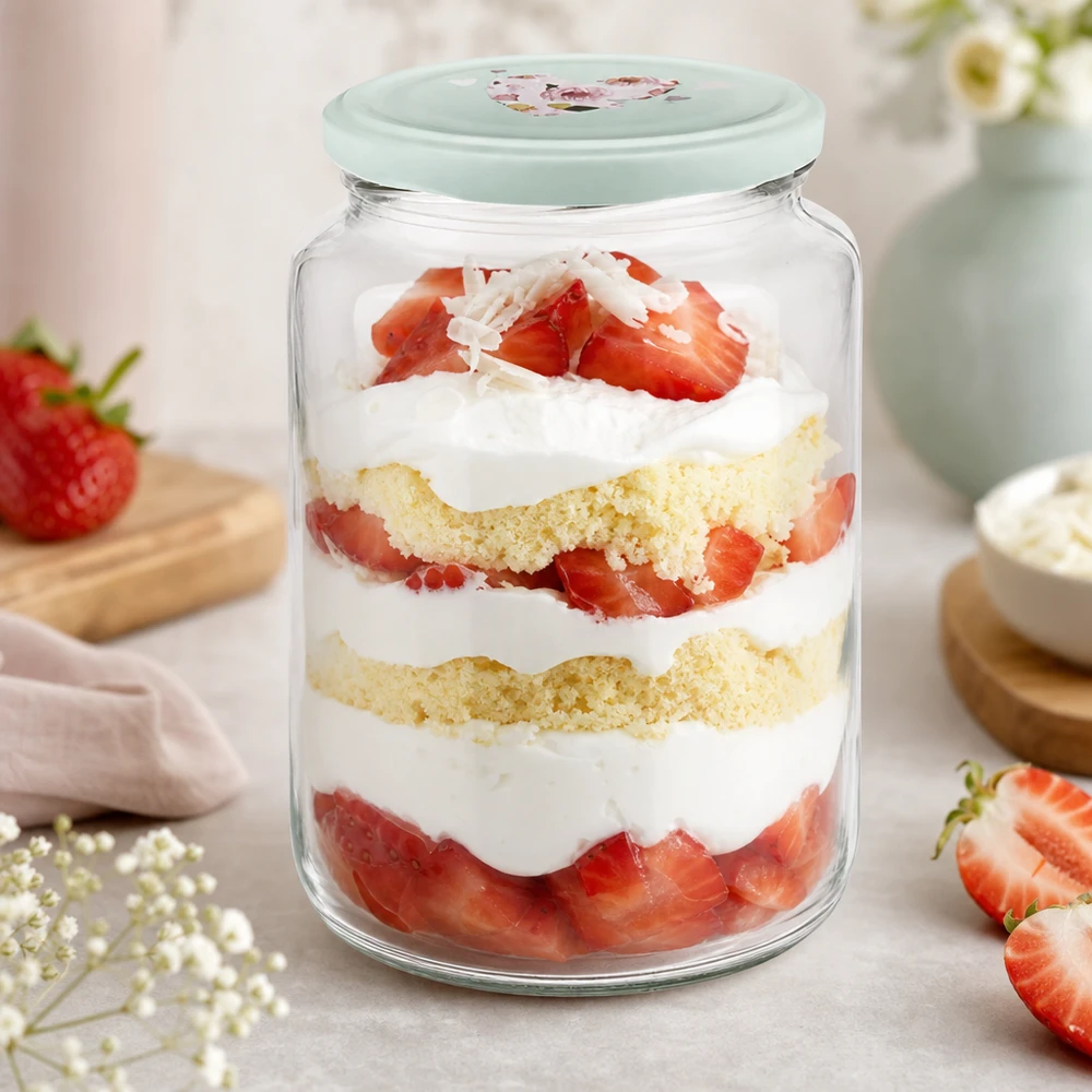 795ml tarro redondo menta corazón tapa con fresa trifle postre en un tarro capas pastel crema bayas postre