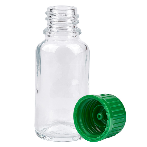 Botella de 20 ml con tapón de rosca de 11 mm, verde ClearLine estándar UT18/20 Botella de 20 ml con tapón de rosca de 11 mm, verde ClearLine estándar UT18/20