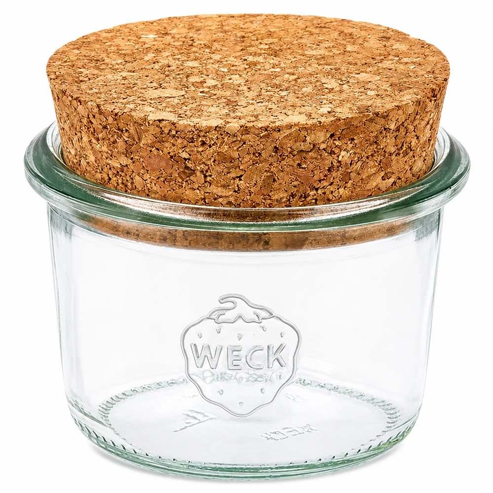 Vaso 80ml WECK RR60 con corcho natural WECK mason jar 80ml RR60 con tapa de corcho natural Tarro para conservas de vidrio transparente