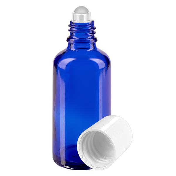 Botella de farmacia azul 50ml tapón roll-on blanco Botella de farmacia azul 50ml tapón roll-on blanco