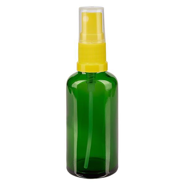 Botella de farmacia verde 50ml con tapón pulverizador amarillo Botella de farmacia verde 50ml con tapón pulverizador amarillo