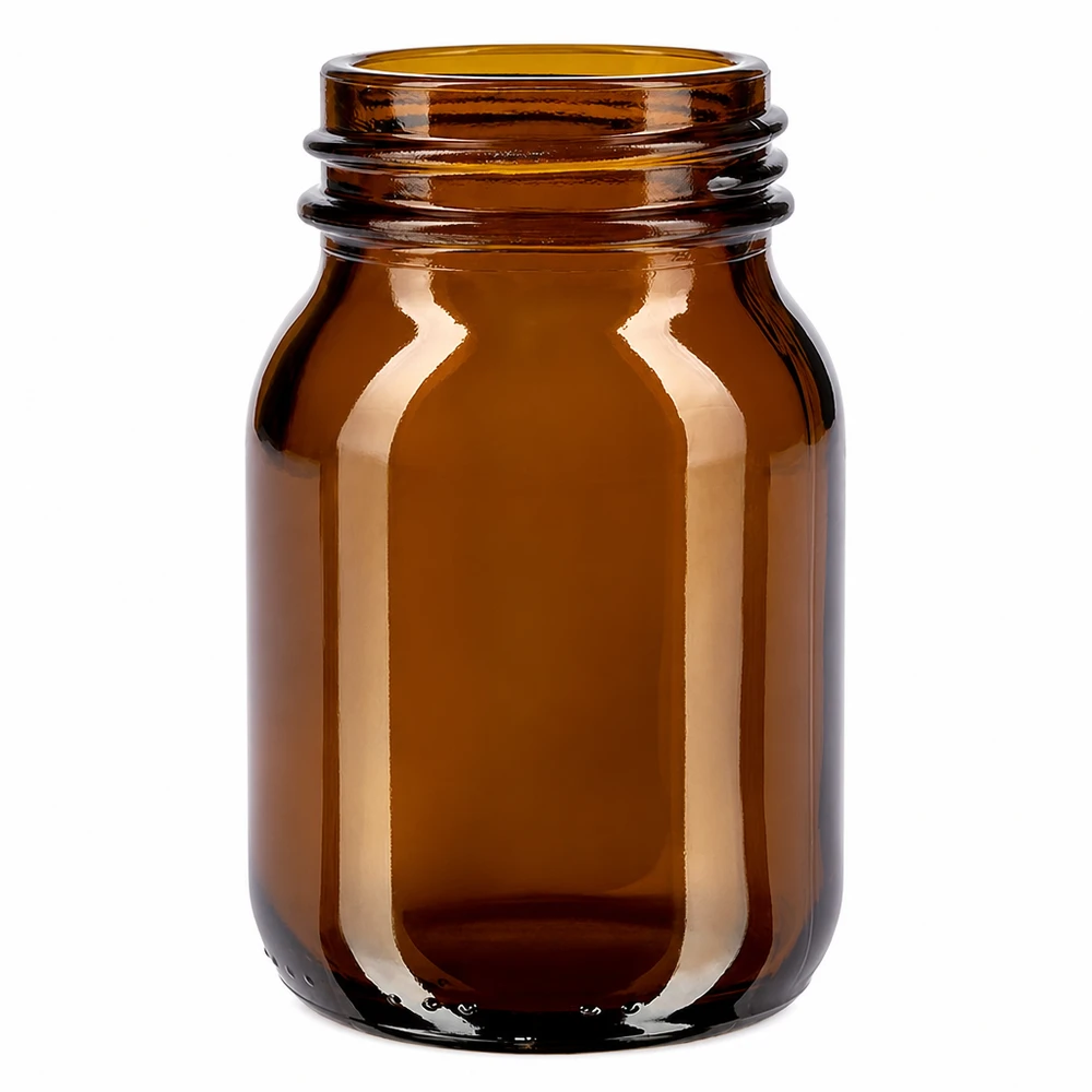 Botella de cuello ancho de 75ml en vidrio ámbar con acabado de cuello DIN 40 Frasco de cuello ancho de 75 ml de vidrio ámbar con rosca DIN 40 para aplicaciones farmacéuticas