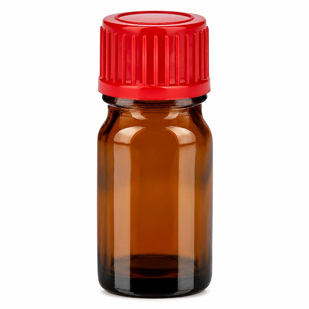 Botella 5ml tapón rosca 11mm rojo estándar BrownLine UT18/5 Frasco de vidrio ámbar de 5 ml con tapón de rosca rojo para aceites esenciales y material de laboratorio
