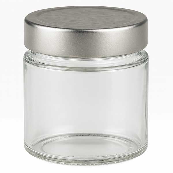 Tarro redondo de 135 ml + tapa BasicSeal plateada profunda UNiTWIST