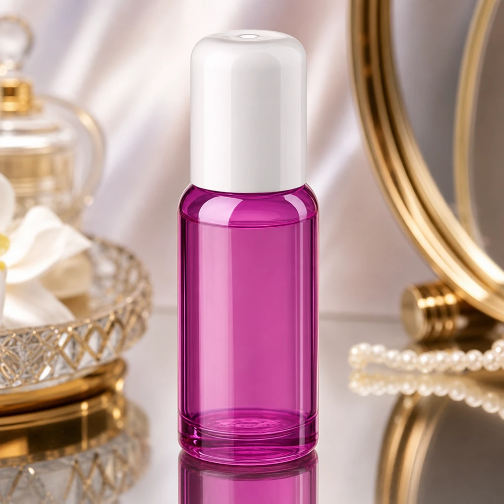 Frasco roll-on 20ml blanco estándar PurpleLine UT18/20 Frasco de vidrio de alta calidad de 20 ml con tapón roll-on de color púrpura transparente para productos cosméticos
