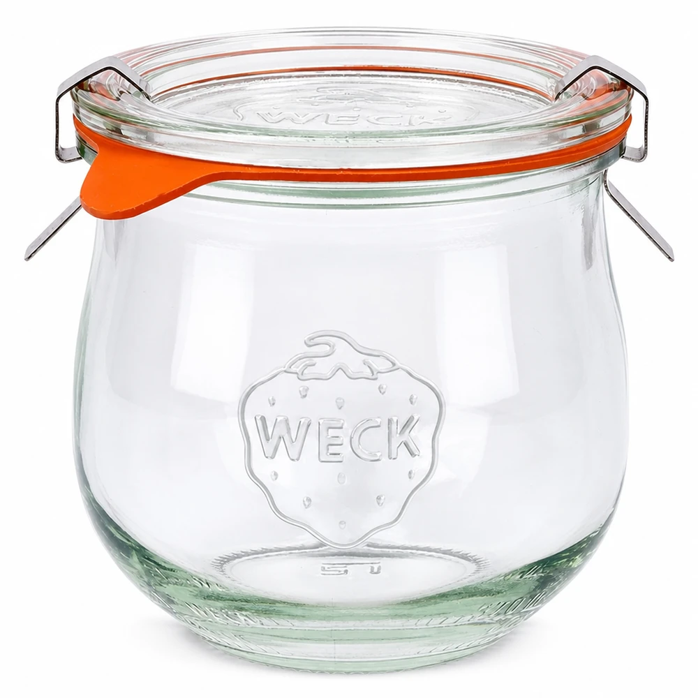 Jarra tulipán 370ml completa WECK RR80 Tarro tulipán WECK 370 ml con tapa de cristal y anillo de goma naranja RR80 Tarro para conservas y almacenamiento