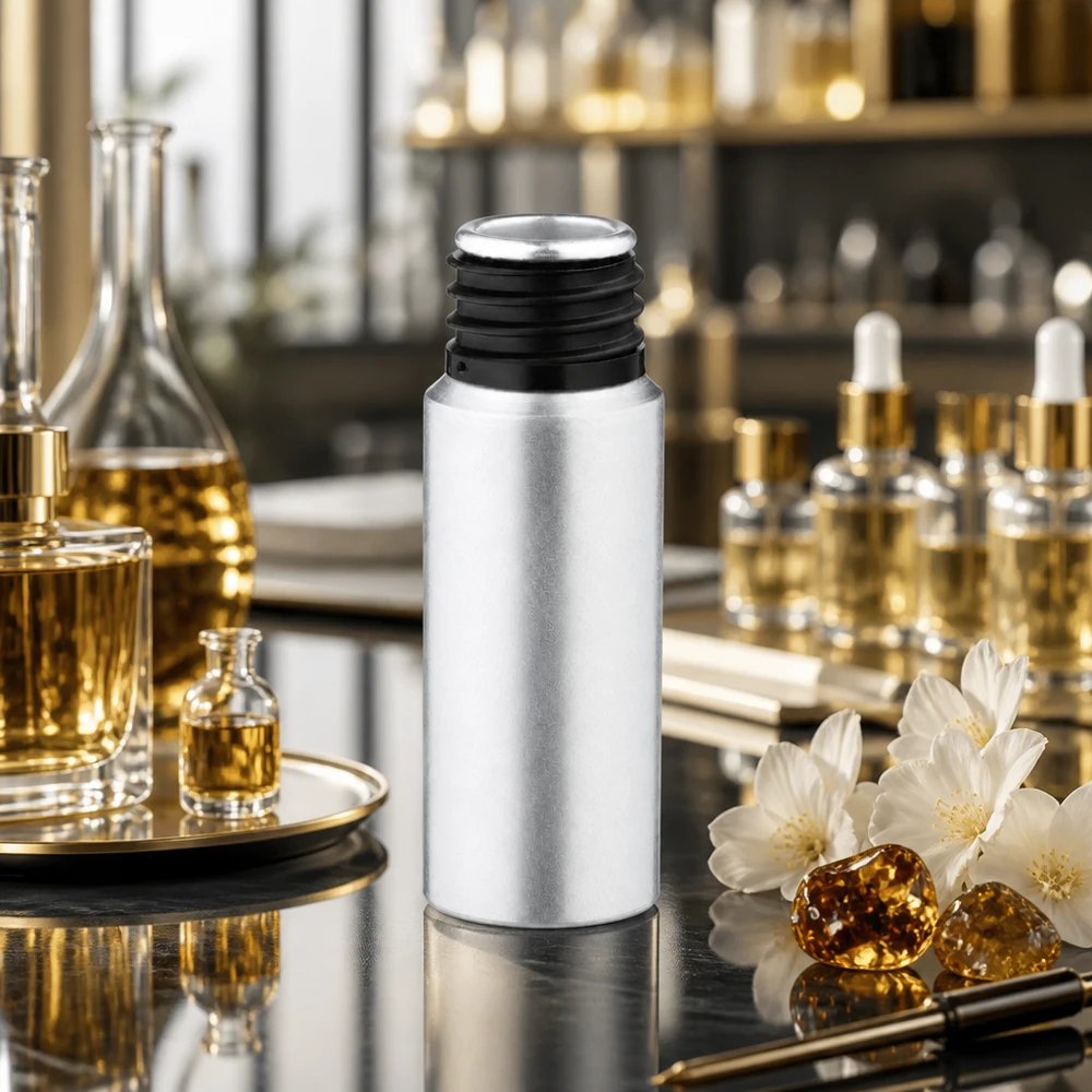 Botella de aluminio decapado de 20ml Elegante frasco de aluminio teñido de 20 ml con acabado plateado mate para aplicaciones cosméticas profesionales