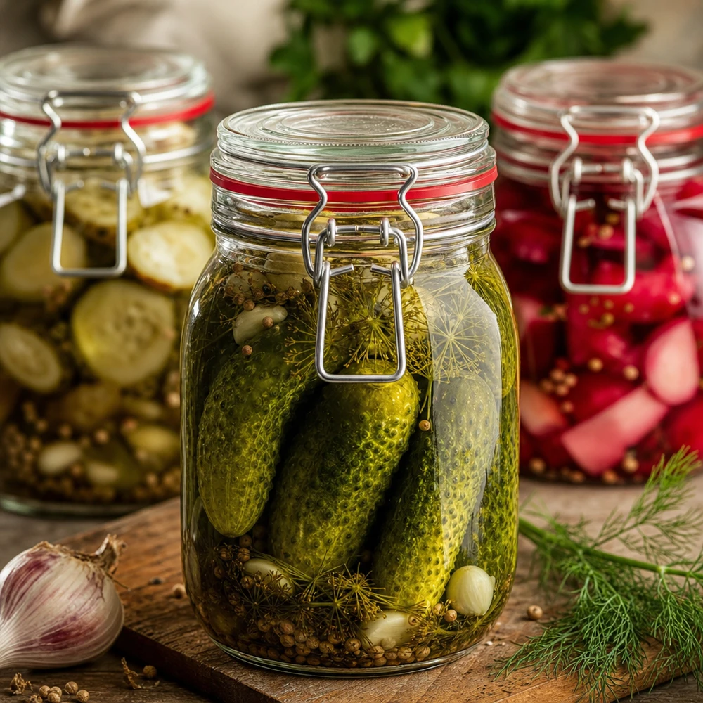 Tarro hermético de 1140 ml con tapa abatible perfecto para conservar encurtidos y verduras