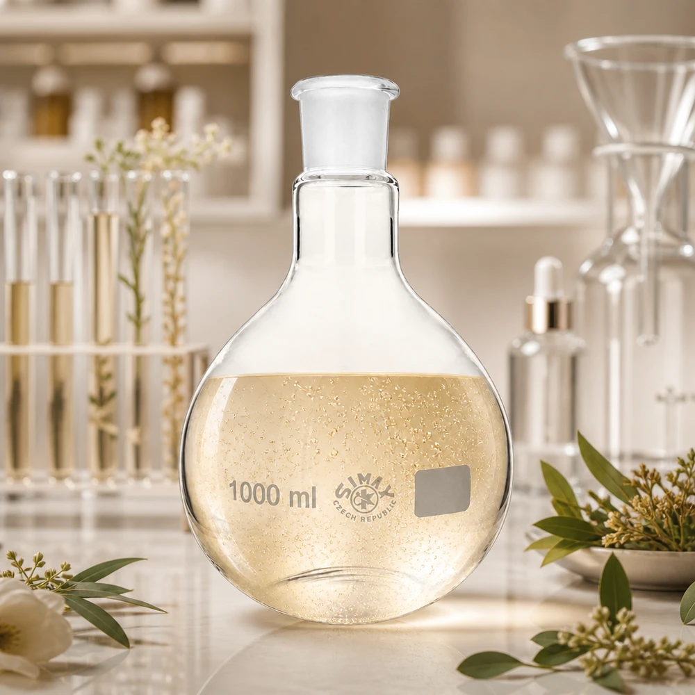 Matraz vertical preciso de 1000 ml con solución dorada y esmerilado estándar 29/32 para laboratorios profesionales