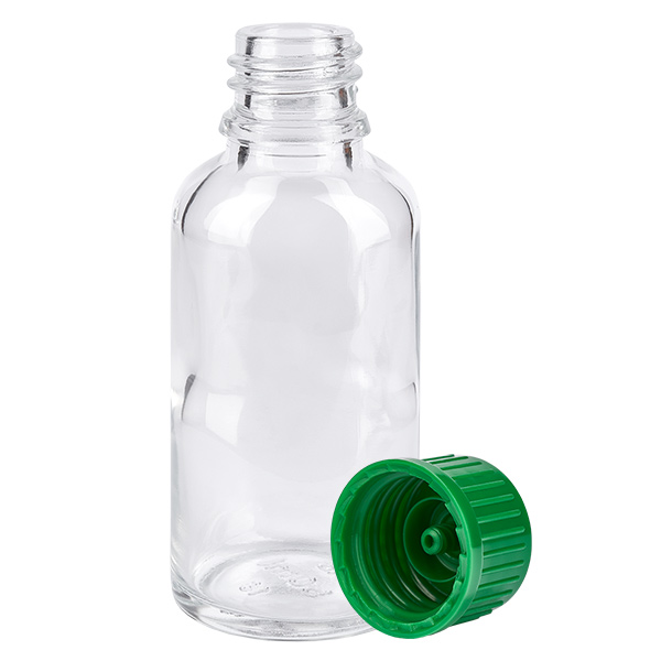 Frasco de 30 ml con tapón de rosca de 11 mm verde estándar ClearLine UT18/30 Frasco de 30 ml con tapón de rosca de 11 mm verde estándar ClearLine UT18/30