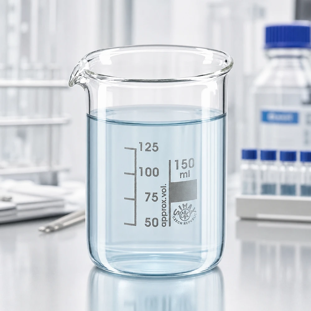 Vaso de laboratorio transparente de 150 ml con pico vertedor y escala mililitro para aplicaciones científicas