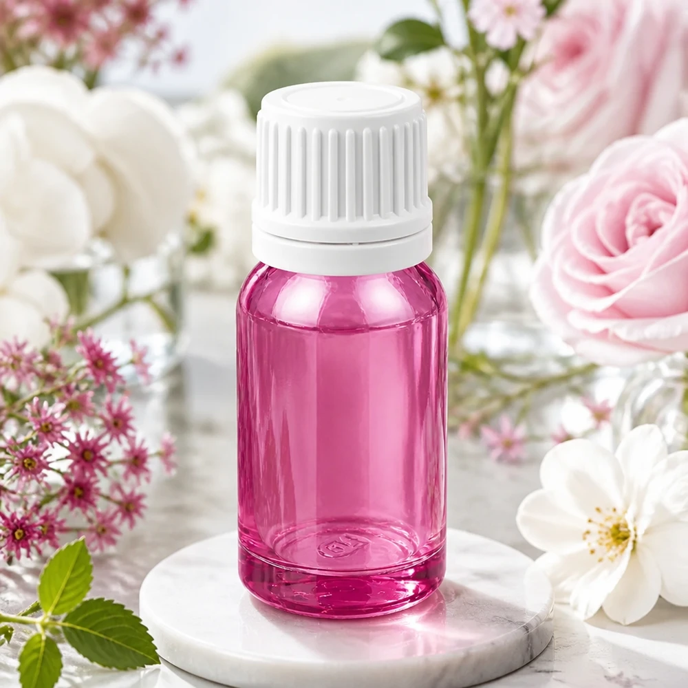 Frasco cuentagotas morado de 10 ml con tapón blanco para aromaterapia y cosmética PurpleLine UT18