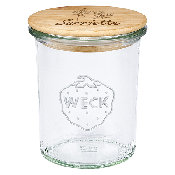 Couvercle en bois "sarriette" avec WECK verre plongeant 160m Couvercle en bois "sarriette" avec WECK verre plongeant 160m
