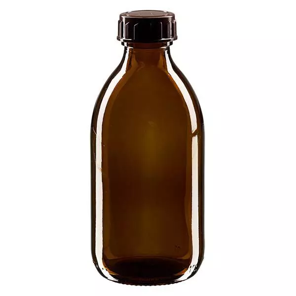 Frasco medicamento 250ml marrón, con tapón marrón ApoGlas Frasco medicamento 250ml marrón, con tapón marrón ApoGlas