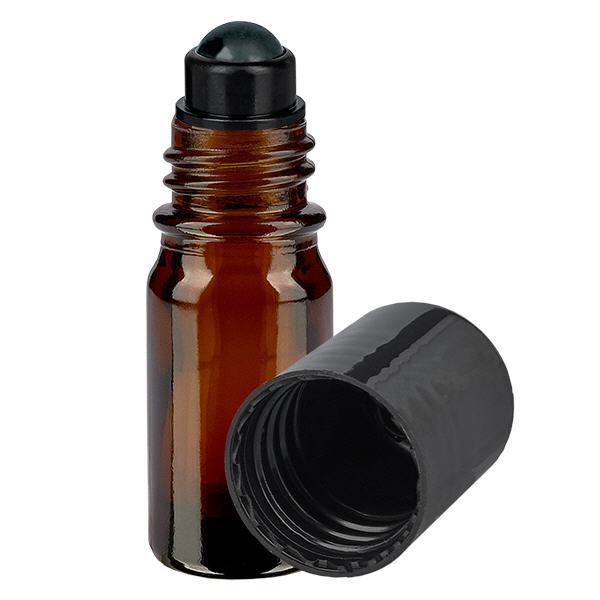 Botella de farmacia marrón 5ml tapón roll-on negro Botella de farmacia marrón 5ml tapón roll-on negro