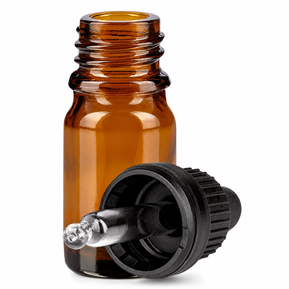 Frasco pipeta de cristal ámbar de 5 ml con cuentagotas para aceites esenciales y tinturas