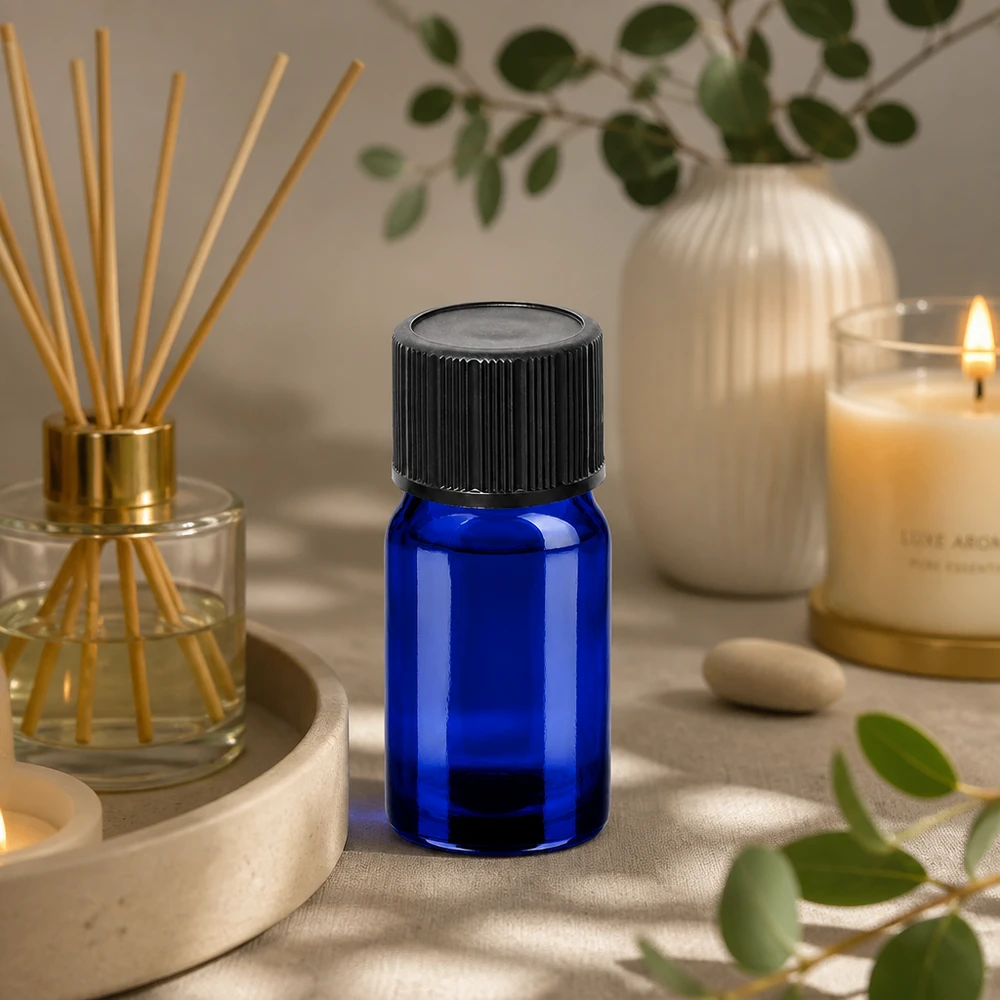 Frasco cuentagotas de 5 ml con tapón estándar negro de 1 mm BlueLine UT18/5 Pequeño frasco cuentagotas de 5 ml de vidrio azul con práctico tapón cuentagotas para aromaterapia
