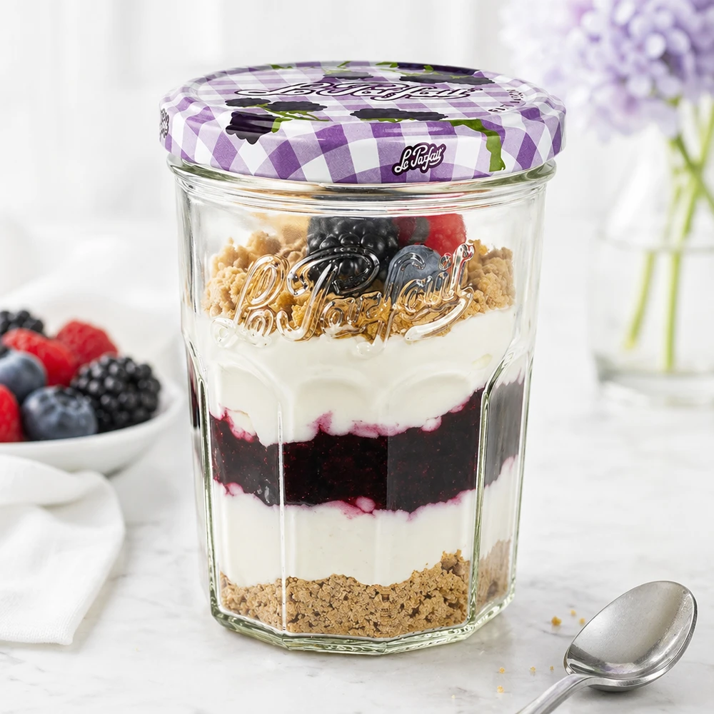 Le Parfait® Jam 385 ml Ø82 mm tarro mermelada Los vasos Le Parfait de 385 ml rellenos de postre con capas de bayas muestran un uso versátil como vaso de postre