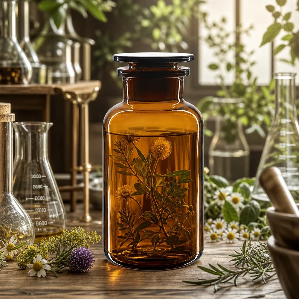 Frasco de farmacia de 500 ml, de color marrón, con cuello ancho y tapón de cristal, para aplicaciones de laboratorio