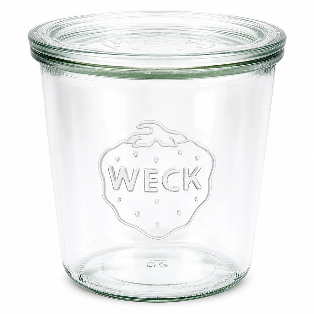 Tarro de cristal de 580 ml con tapa de cristal WECK RR100 WECK Tarro de cristal de 580 ml con tapa RR100 Tarro transparente para conservas y almacenamiento