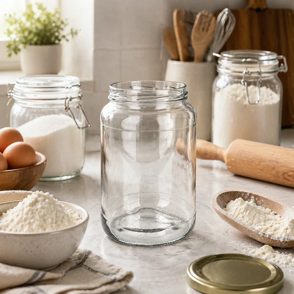 Tarro redondo de 1700ml sin tapa (TO100) UNiTWIST UNiTWIST Runda1700 vasos 1700ml TO100 en cocina moderna para hornear con harina huevos rodillo utensilios de cocina
