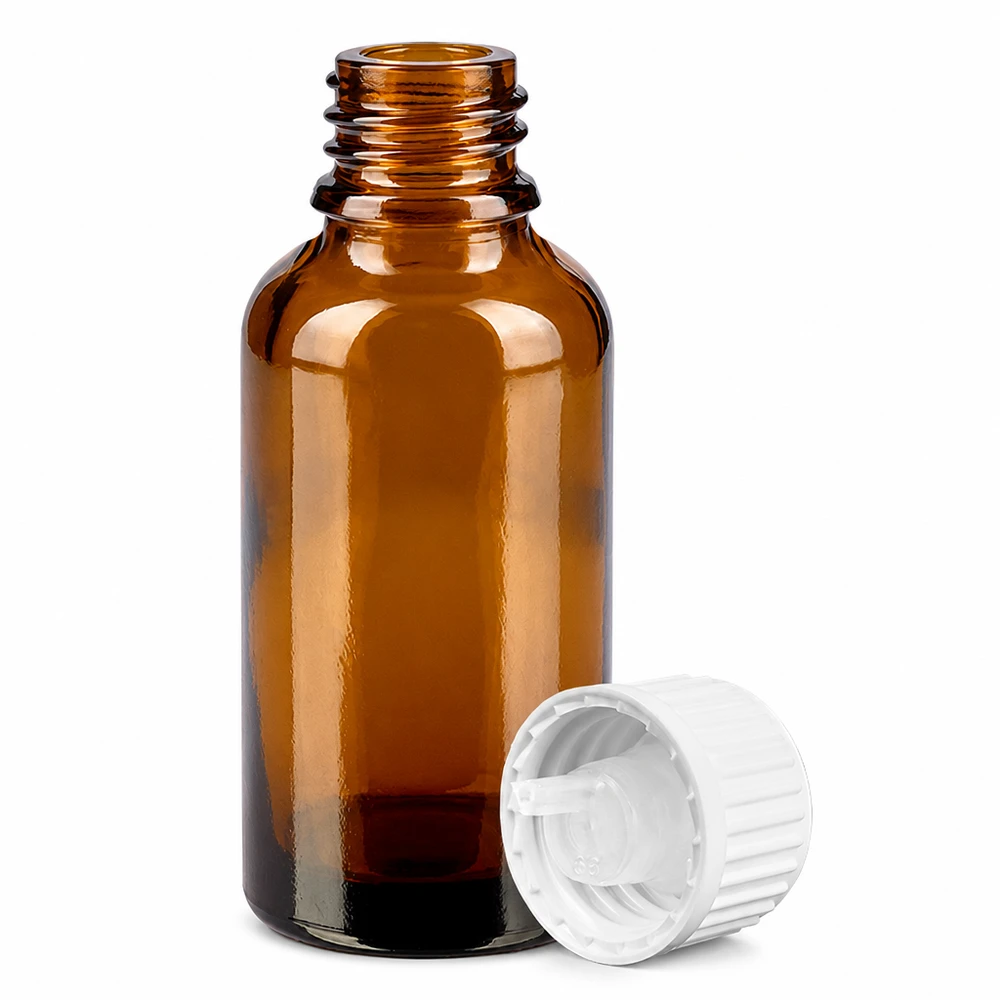 Frasco de vidrio de color ámbar de 30 ml con gotero de 0,9 mm para aceites esenciales y tinturas