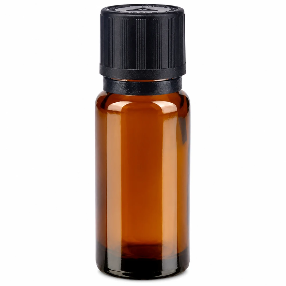 Botella de farmacia marrón 10ml tapón cuentagotas anillo vertedor 1mm negro cierre de seguridad para niños símbolo de advertencia ciego cierre inviolable Frasco de vidrio ámbar de 10 ml con tapón cuentagotas negro y precinto de seguridad para uso farmacéutico