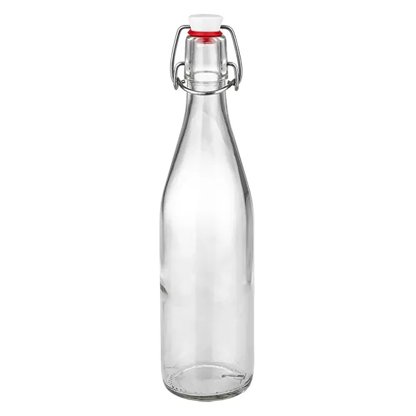 Botella de vidrio de 500ml + tapa oscilante de porcelana UNiTWIST Botella de cristal de 500 ml con tapón giratorio de porcelana, botella transparente con anillo de cierre rojo para bebidas
