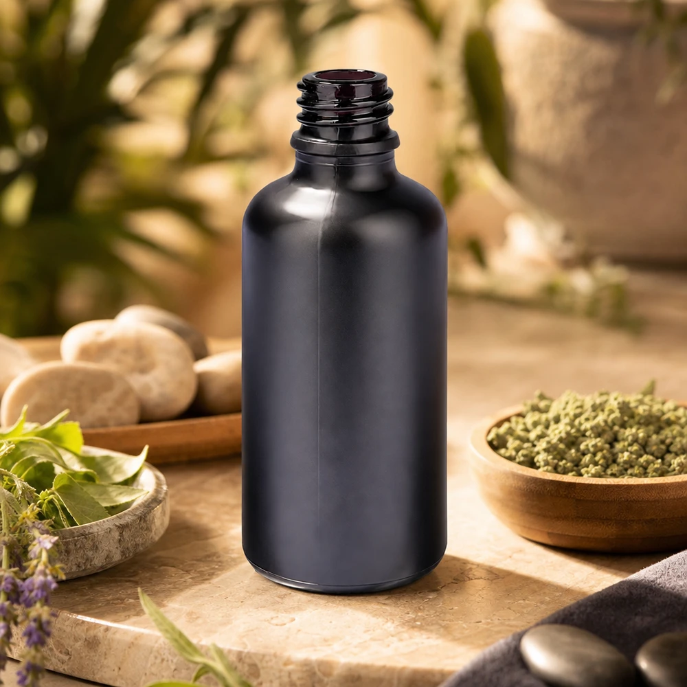 Frasco boticario de 50 ml BlackLine UT18/50 UNiTWIST con cristal violeta protector de la luz para aromaterapia