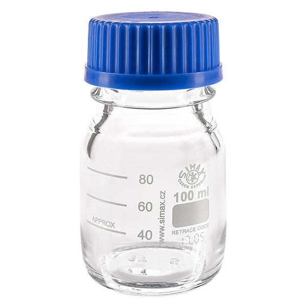 Frasco roscado de laboratorio 100ml con tapón, borosilicato Frasco roscado de laboratorio 100ml con tapón, borosilicato